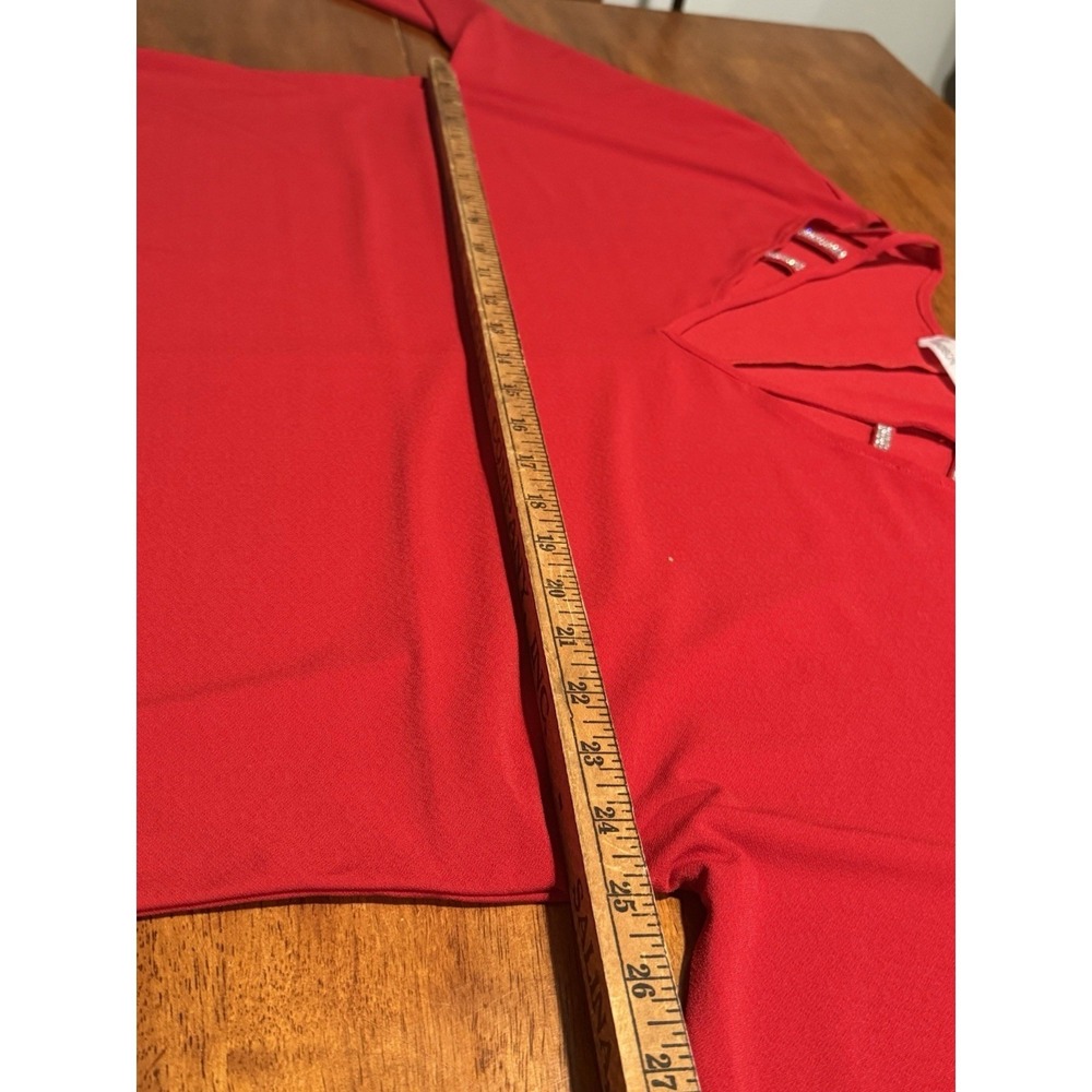 89th Madison Red V Neck Long Sleeve Embellished Neckline Tunic Top Plus Size 2X - Picture 6 of 9